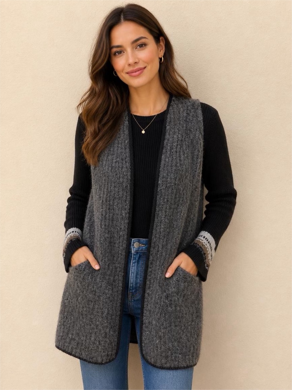 Smartwool Chup Speren Women's Charcoal Black Open-Front Knit cardigan Sz L